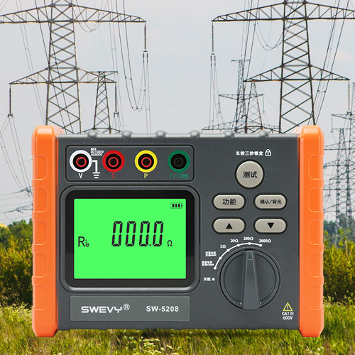 速為SW5208 接地電阻測試儀 高精度數(shù)顯電阻表搖表電阻元件測試測量儀 SW5208四檔可選【光伏電壓】